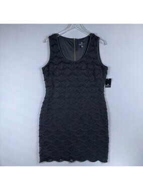 Ronni Nicole Sheath Dress Womens Size 14 Sleeveless Fringe Overlay Black